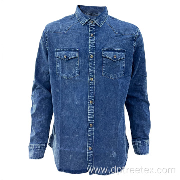 Men's Retro Two Pocket Casual Work Wear Denim Shirt